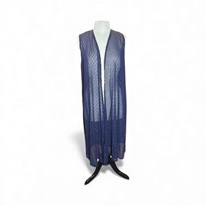 LuLaRoe Navy Sheer Duster with Multicolor Dots